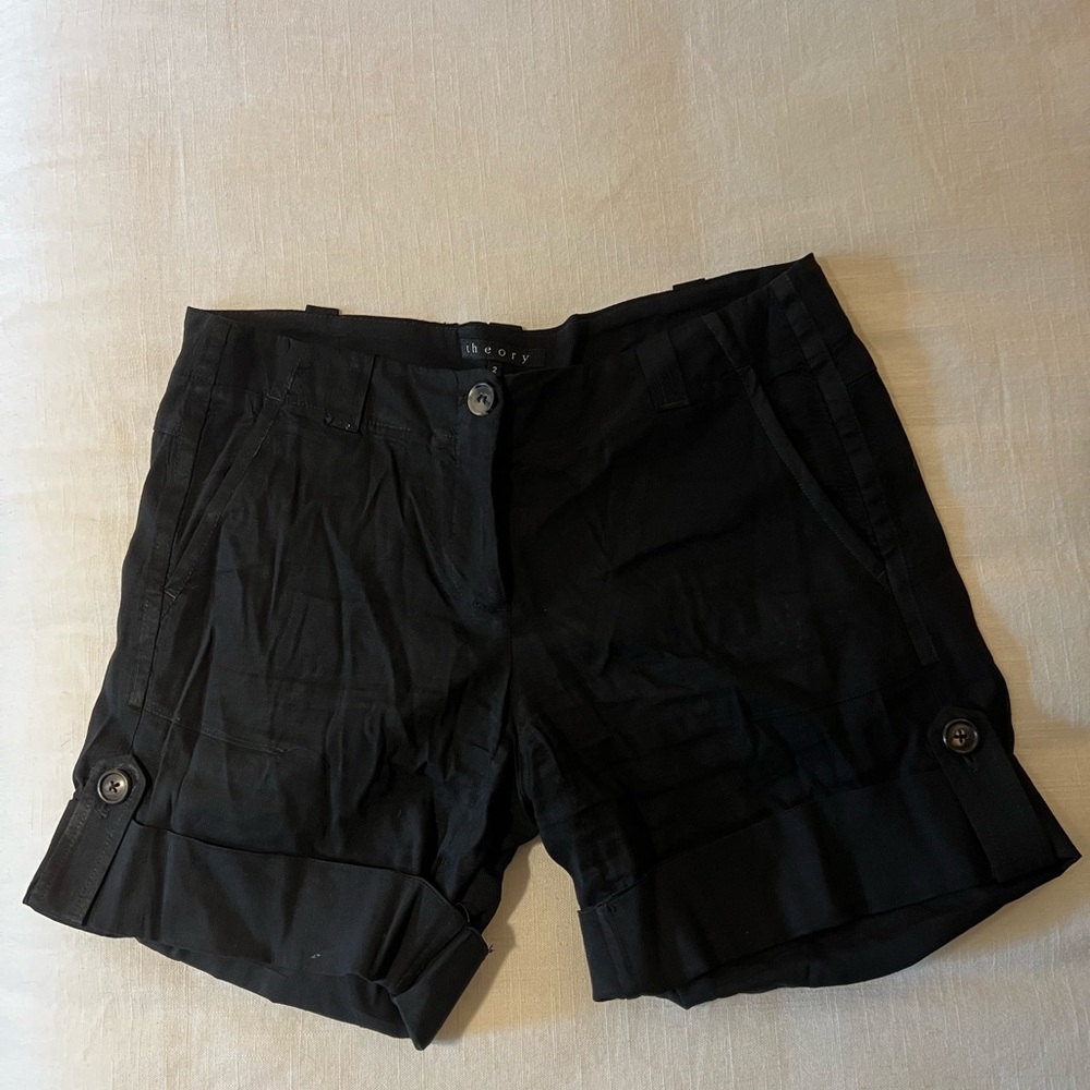Theory black linen shorts